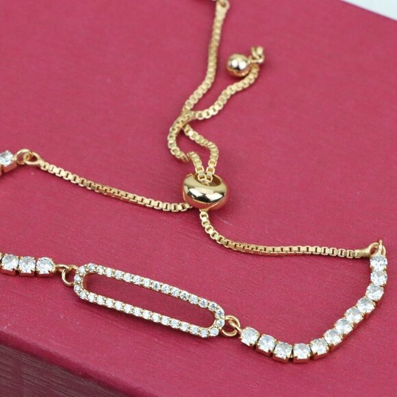 Elegant Rose Gold A-Bracelet with Sparkling Cubic Zirconia Accents, XPAB0649 - Picture 9 of 12